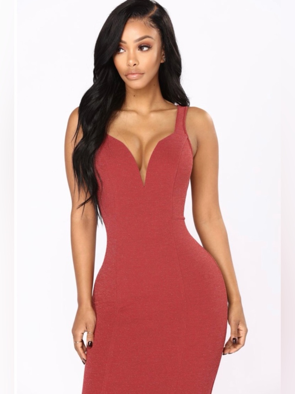 Fashion Nova Sleeveless Midi Dress in Wine Red